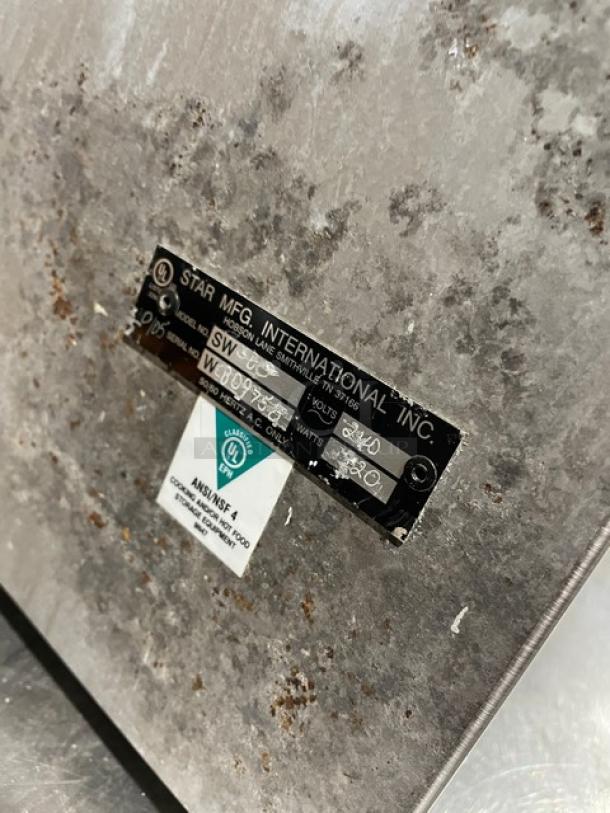 Star SWCBE stainless steel waffle cone baker, 240V, Model SWCBE, SN: WCB09758, clear labels, used condition.