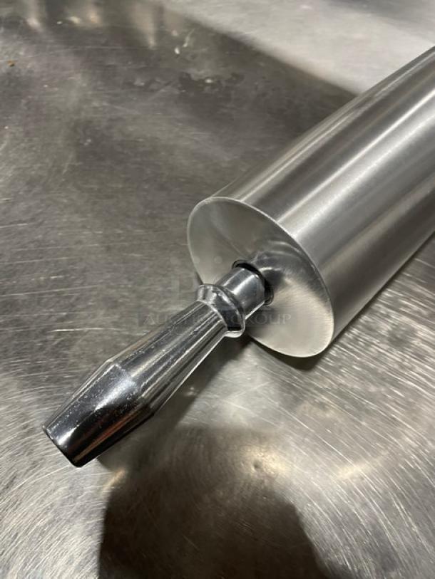 Commercial heavy-duty rolling pin, new, stainless steel, smooth finish, ergonomic handle, ideal for professional use.