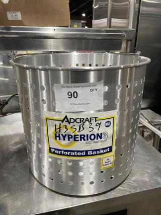 NEW Adcraft Hyperion3 Series Aluminum 39 Qt. Perforated Steamer Basket, Model H3SB39, visible labels and markings.