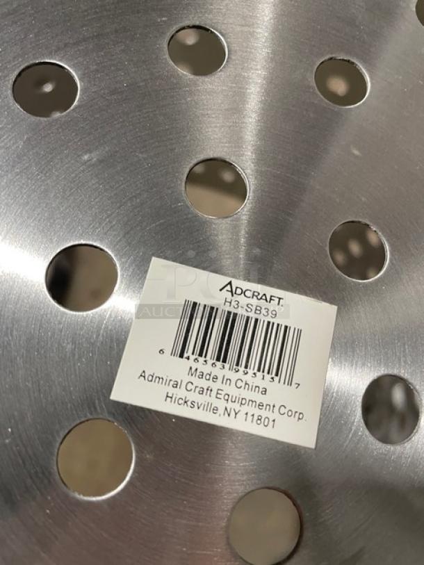 NEW Adcraft Hyperion3 Series Aluminum 39 Qt. Perforated Steamer Basket, Model H3-SB39, barcode label visible.