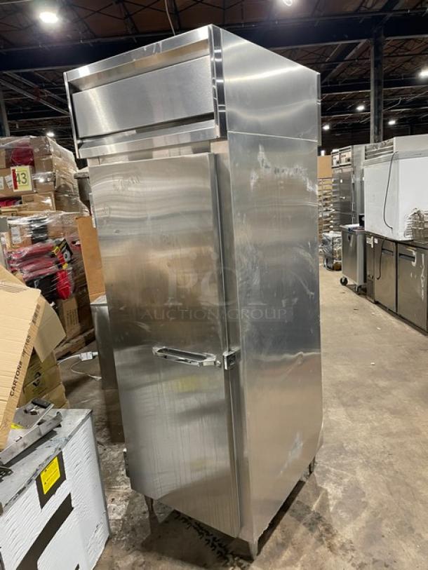 Continental Commercial Stainless Steel Single Door Reach-In Refrigerator, Model DL1REPT, with built-in pan slide.