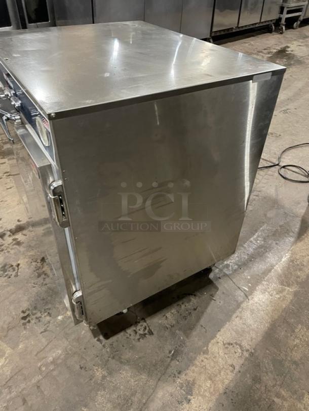 Alto-Shaam Halo Heat 750-CTUS stainless steel hot food holding cabinet, electric, 2 doors, on casters, used condition.