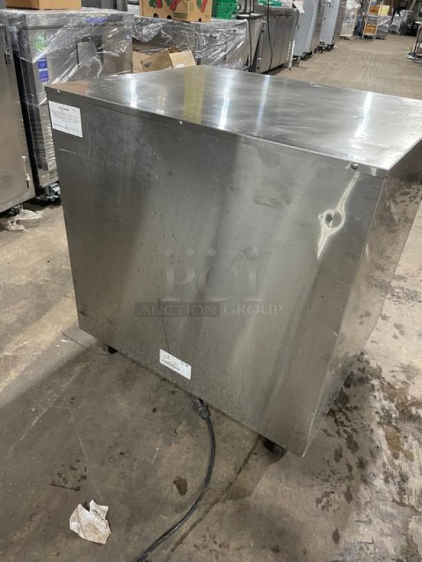 Alto-Shaam 750CTUS Commercial Food Holding Cabinet, stainless steel, on casters, 2-door, 208-240V, visible model and serial number tags.