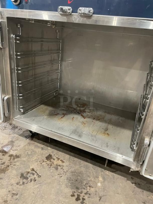 Alto-Shaam Halo Heat 2-door low-temp holding cabinet, model 750CTUS, stainless steel, on casters, electric, some interior wear.