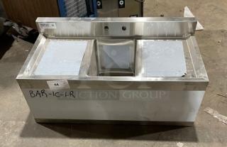 Prepline stainless steel underbar sink, model BAR-1C-LR, with side drain boards, 3" backsplash, minor scratches.