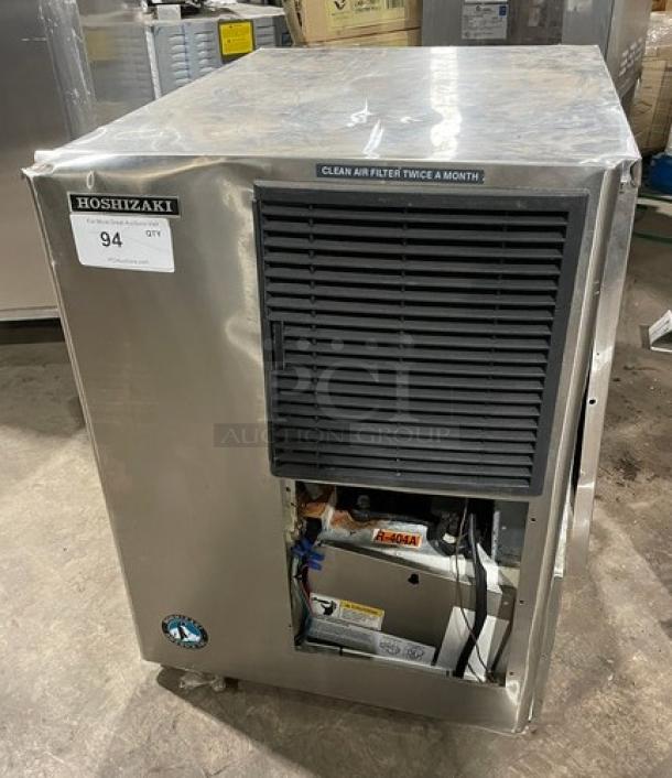 Hoshizaki KM-515MAH stainless steel ice maker, air-cooled, electric-powered, 115-120V, SN: T00207D, visible power components.