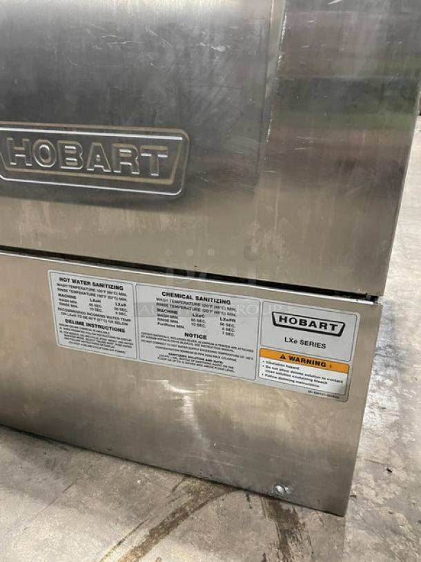 Hobart LXEH stainless steel undercounter dishwasher, Energy Star certified, new body style, features labeling on sanitizing.