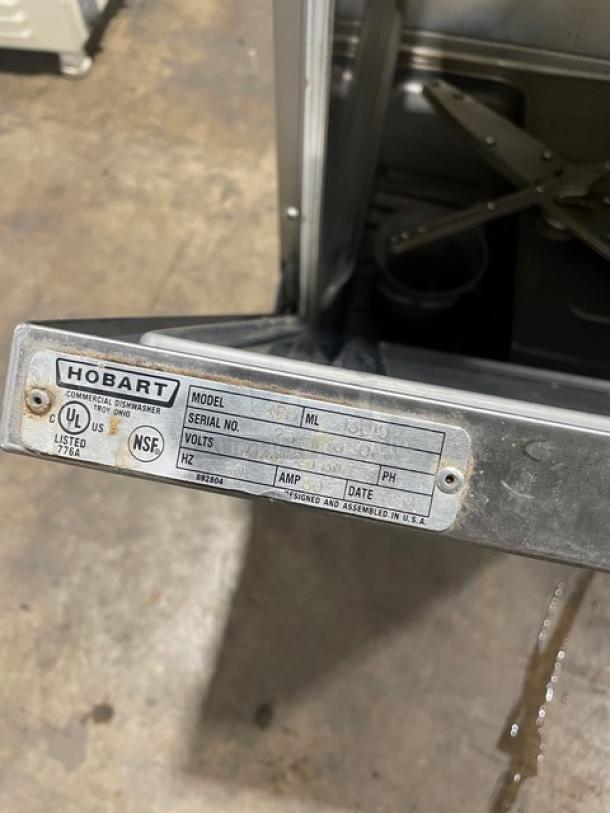 Hobart LXEH stainless steel undercounter dishwasher, Energy Star certified, model LXEH, serial 23-1150-000, 120/208-240V, 1 phase.