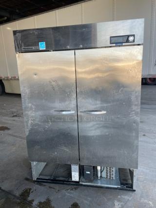 Beverage-Air KF48-1AS commercial stainless steel 2-door freezer with poly-coated racks. Energy Star certified. Model SN: 9027521.