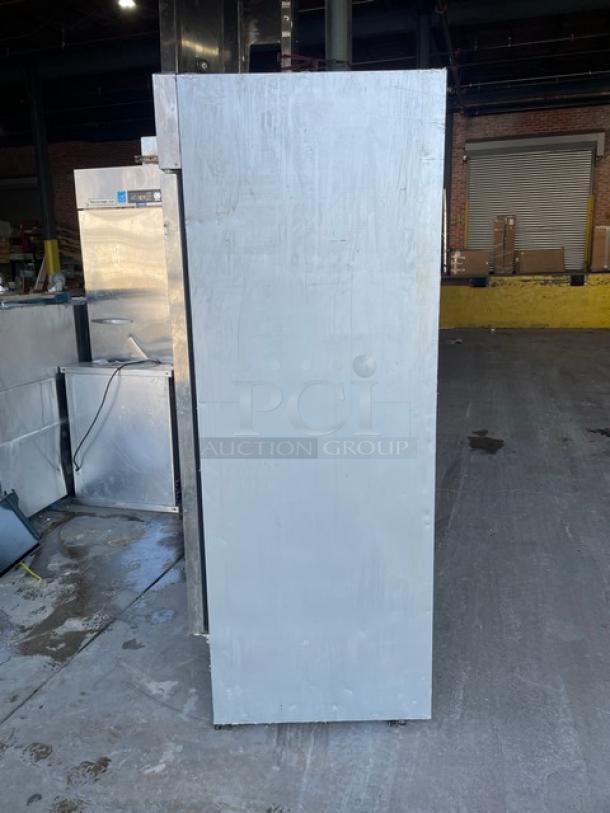 Beverage-Air KF48-1AS commercial stainless steel 2-door reach-in freezer, Energy Star certified, with poly-coated wired rack.