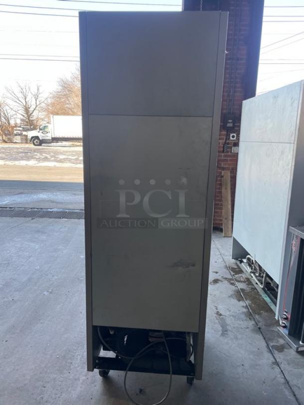 Beverage-Air KF241AS stainless steel single door freezer, Energy Star certified, on casters, poly coated rack, 115V.