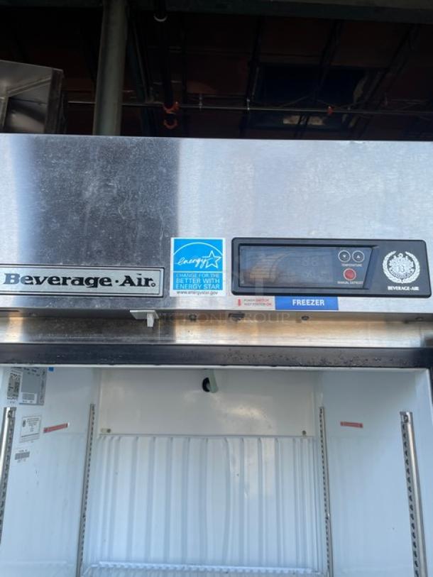 Beverage-Air commercial stainless steel freezer, Model KF24-1AS, Energy Star certified, with controls, poly coated wired rack.