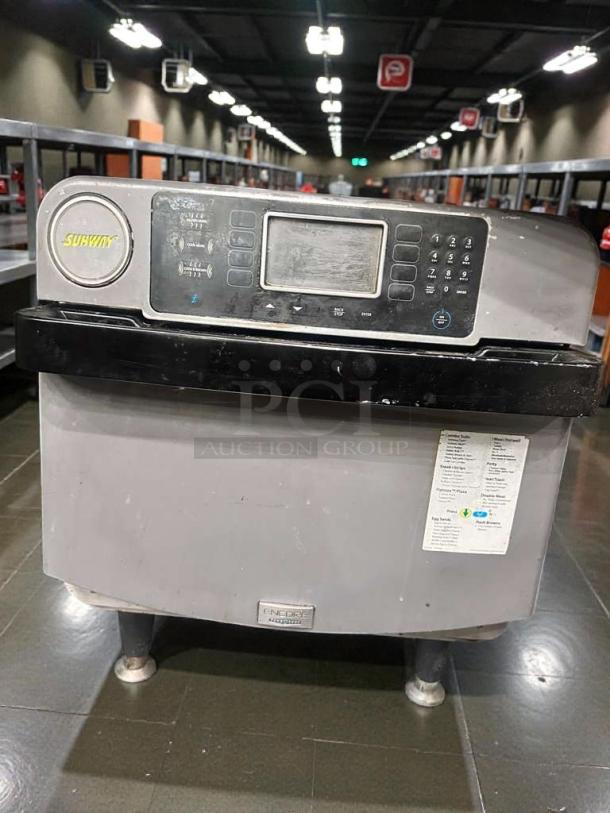 TurboChef Encore Rapid Cook Oven, 208/240V, excellent condition, fully tested. Features control panel, label shows model details.