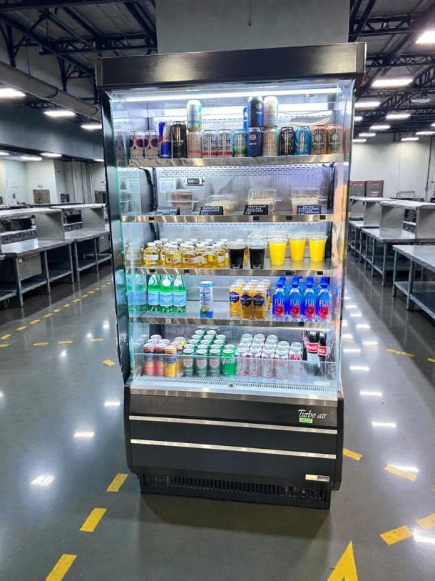 Turbo Air TOM-40B-N commercial vertical open-front display refrigerator in superb condition, fully tested and working, 115V.