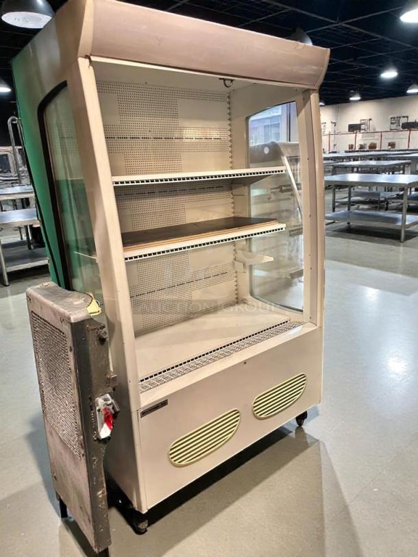 Beverage-Air MB13US open air fridge, excellent condition, 115V, tested working. Features shelves and front display glass.