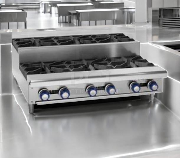 Imperial IHPA-8-48SU 48" commercial gas countertop hotplate with 8 burners, natural gas, in exceptional condition.