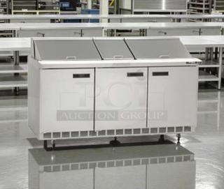 Delfield TSSU-36-08 refrigerated prep table, 115V, very good condition, three compartments, commercial use, fully tested.