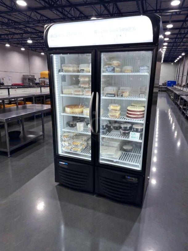 Superb condition Minus Forty dual glass door display fridge, model 43-UDGF-X1-1C000-BK-8SHELF, LED-lit, fully tested.