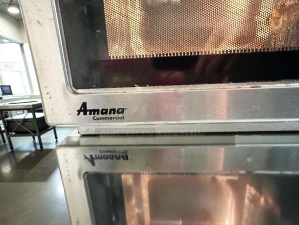 Prime condition Amana RCS10DSE commercial microwave oven, 120V, fully tested and working, visible brand marking on front.