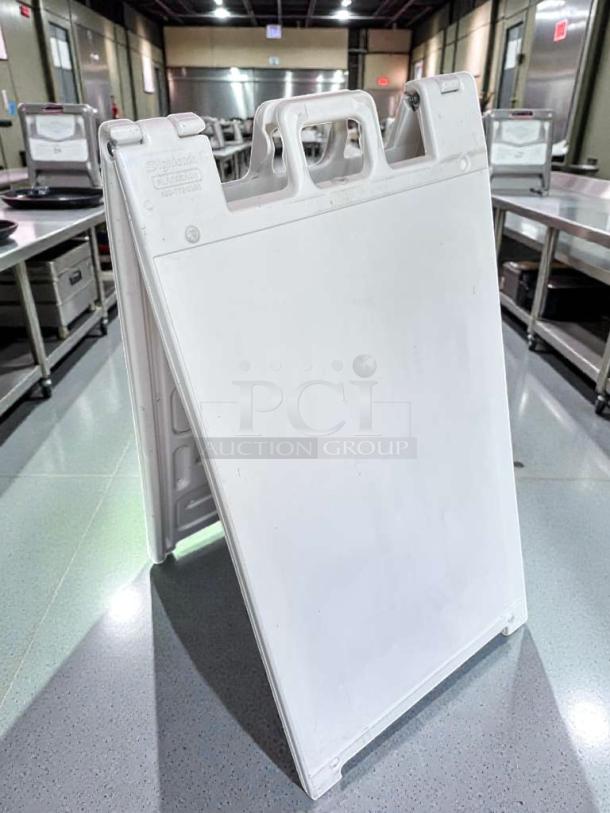 Signicade Plasticade Classic A-Frame sidewalk sign, outstanding condition, white, ready for use, visible logo on top.