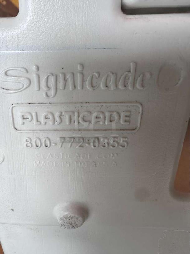Signicade Plasticade A-Frame sidewalk sign, Classic model, embossed logo, contact info, made in USA, outstanding condition.