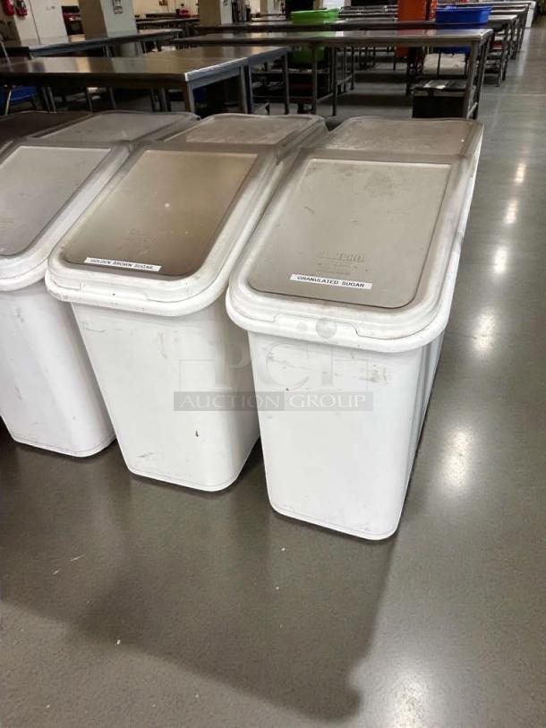 Three Cambro ingredient bins with slanted lids in superb condition, labeled for storage. Fully tested and working.
