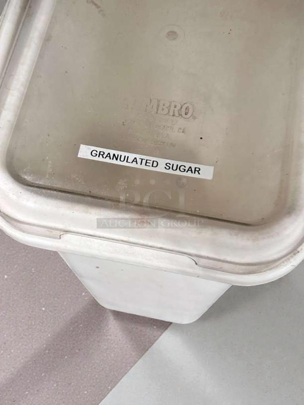 Cambro Ingredient Bin with slanted lid, labeled "Granulated Sugar," in superb condition. Model: Ingredient Bin.