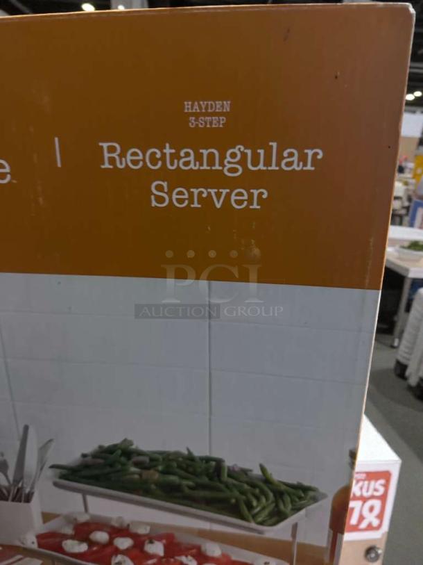 Pristine Our Table Hayden 3-Step Rectangular Server in original packaging, ideal for buffet display, fully inspected.