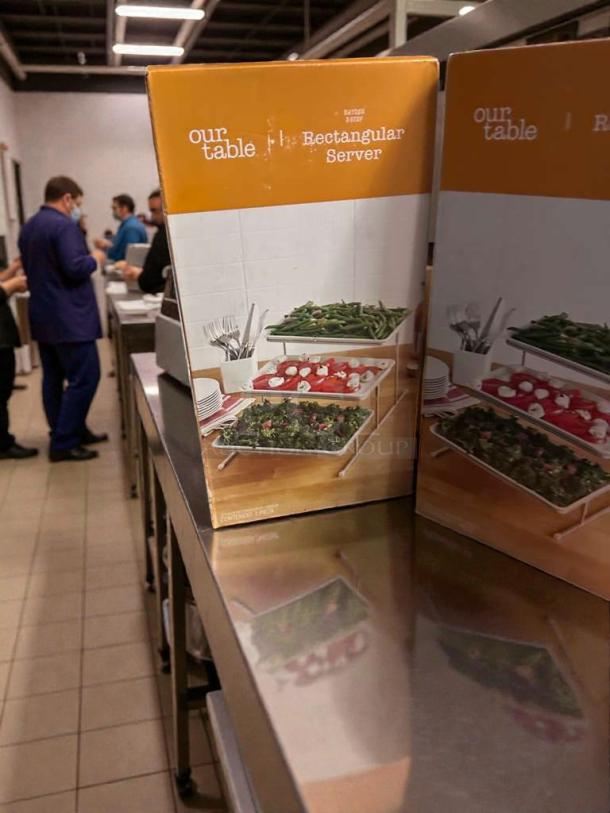 Pristine Hayden 3-Step Rectangular Server by Our Table, perfect for buffets and tabletop display, fully inspected and ready.