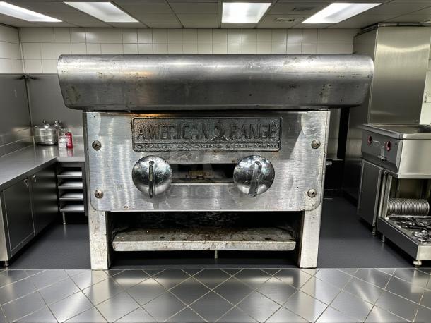 American Range ARSHP-12-2 gas hot plate, pristine, 12" countertop, 2 burners, fully tested, stainless steel finish.