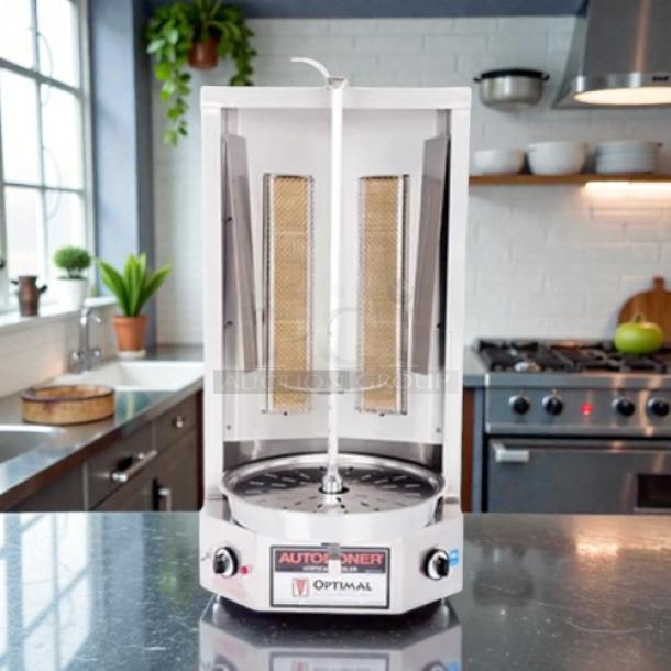 Optimal Automatics Autodoner 3PG, 65 lb capacity gas vertical broiler and rotisserie, exceptional condition, tested and working.