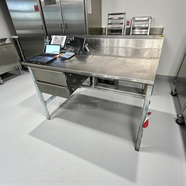 John Boos ST6R5-3060GBK 60" stainless steel worktable, outstanding condition, with 2 drawers and open base, fully tested.