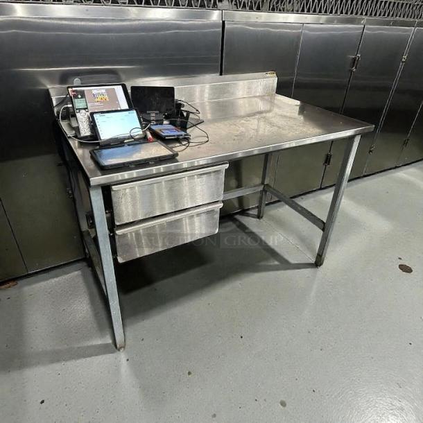 John Boos ST6R5-3060GBK stainless steel worktable, 60", two drawers, open base, excellent condition, ready for use.