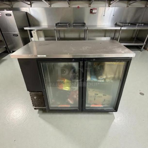 True TBB-24-48G LD commercial bar refrigerator in exceptional condition, 48 1/8", glass doors, fully tested and working.