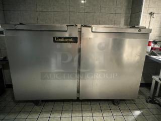Continental UC48 undercounter refrigerator, 48", stainless steel, tested working, refined condition, visible brand label.