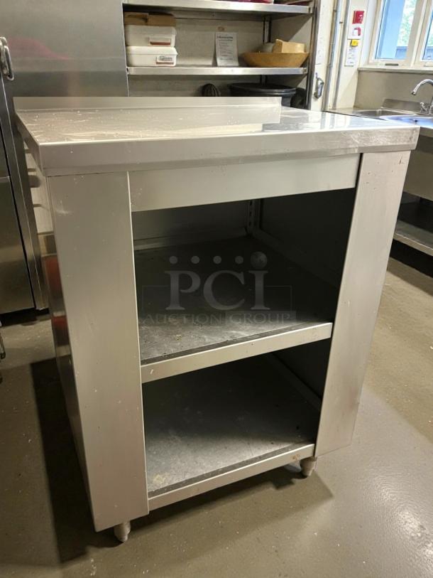 All stainless steel 24" worktop cabinet table with shelves, American brand, outstanding condition, tested and ready for use.