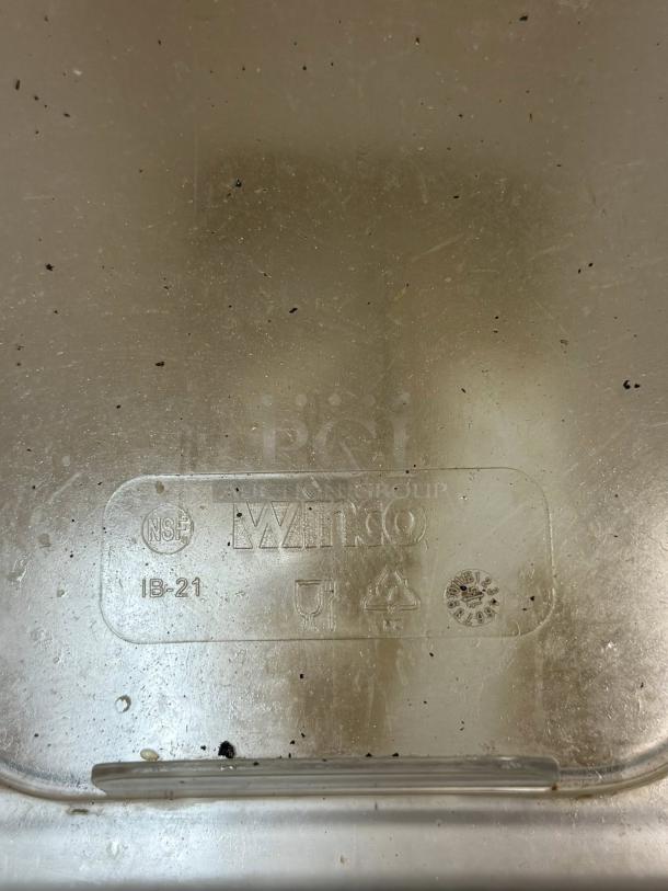 Winco IB-21 Ingredient Bin, 21-gallon capacity, fully tested. Visible NSF logo and recycling symbols. Good condition.