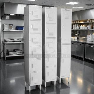 GSW USA EL-6DR 6-tier employee locker, 12" wide, beige powder-coated, excellent condition, clean, ready for use.