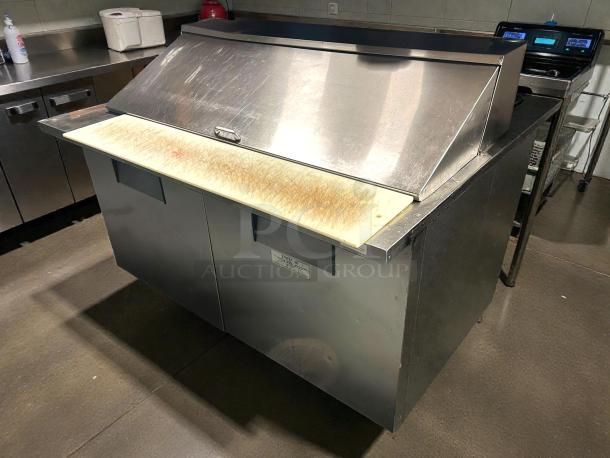 True TSSU-60-24M-B-ST-HC refrigerated mega top sandwich prep table, 60", 24-pan, stainless steel, tested, premium condition.