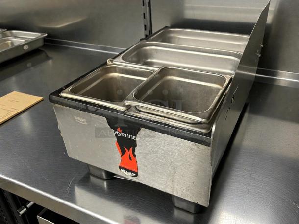 Vollrath 71001 Cayenne countertop food warmer, refined condition, stainless steel, fully tested, visible wear on label.