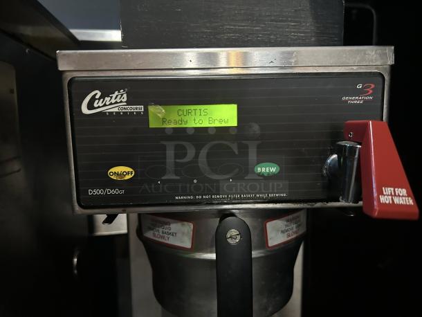Curtis D500GT63A000 automatic airpot coffee brewer, digital controls, 120/220V, refurbished, labeled "Ready to Brew."