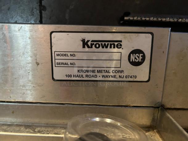 Krowne 18-84C underbar sink label, shows NSF mark, model, and Krowne Metal Corp address in Wayne, NJ, in superior condition.