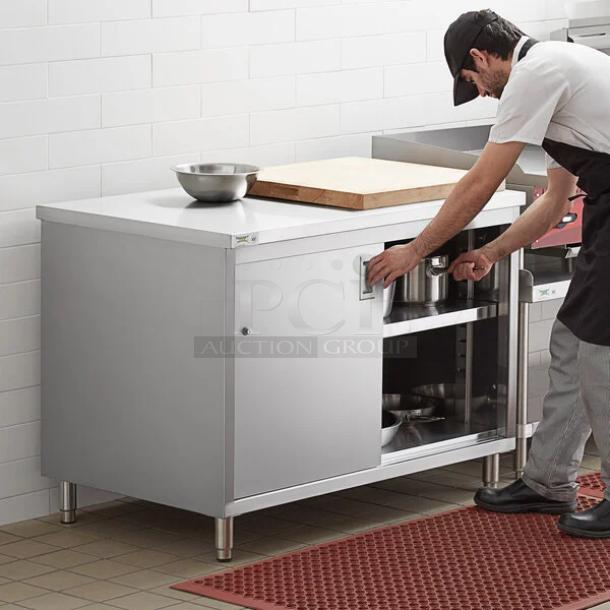 Regency 30" x 48" stainless steel cabinet with swinging door, premium condition, tested, working, enclosed storage.