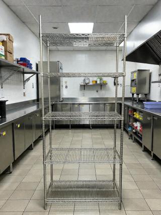 Metro Super Erecta 35"x18" 4-shelf wire rack, commercial grade, excellent condition, tested, ready for use.