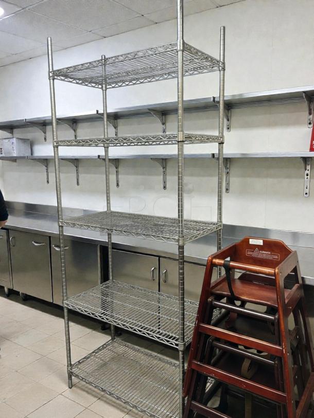 Metro Super Erecta 4-shelf wire rack, 35" x 18", refined condition, commercial-grade, ready for use, tested.