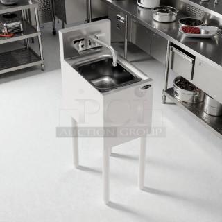 Krowne KR19-12DS 12-inch stainless steel underbar dump sink with faucet. Superb condition, fully tested, freestanding design.