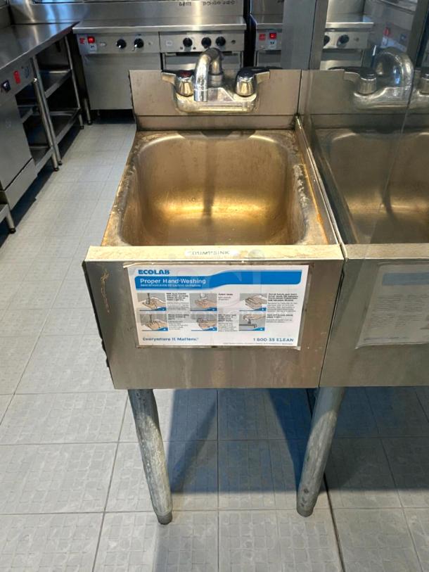 Krowne KR19-12DS 12" stainless steel underbar dump sink with faucet, superb condition, freestanding, tested.