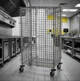 Metro NSF 36" mobile chrome wire security cage, superior condition, heavy-duty, fully tested, four caster wheels.