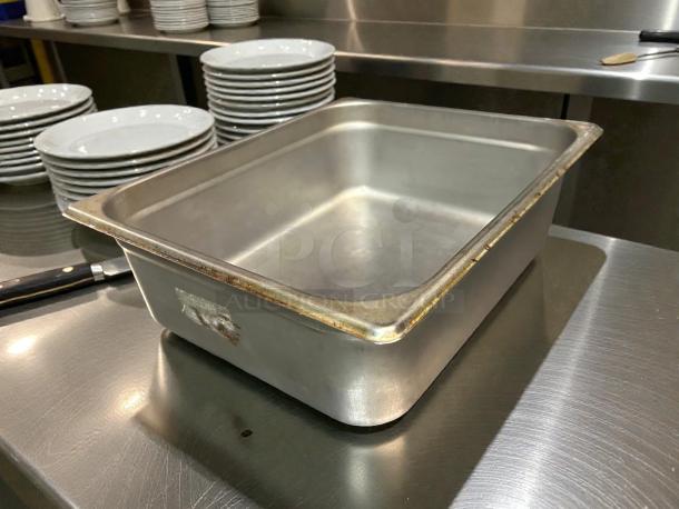Carlisle DuraPan™ Hotel Pan, 1/2 size, 4" deep, stainless steel, Model 607124, premium condition, tested, label visible.