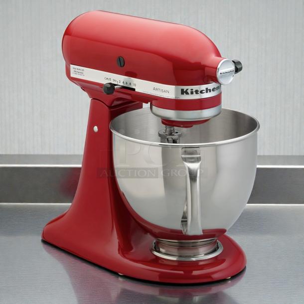 KitchenAid® Artisan Stand Mixer, 5 Qt, red, exceptional condition, tested & working, stainless steel bowl included.